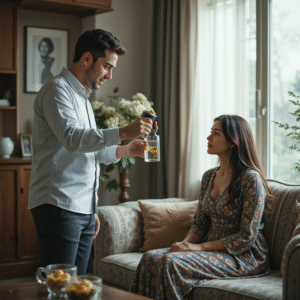 MAN HELPING HER WIFE